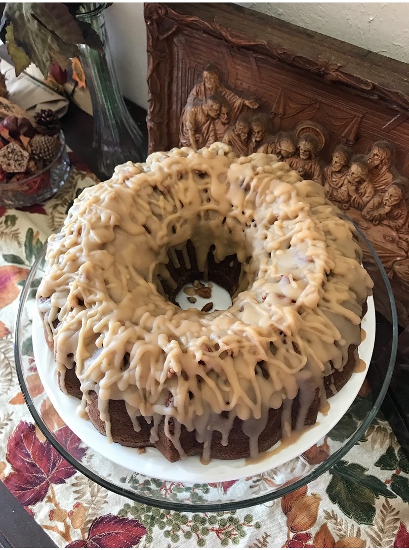 Praline pound cake with brown sugar praline glaze