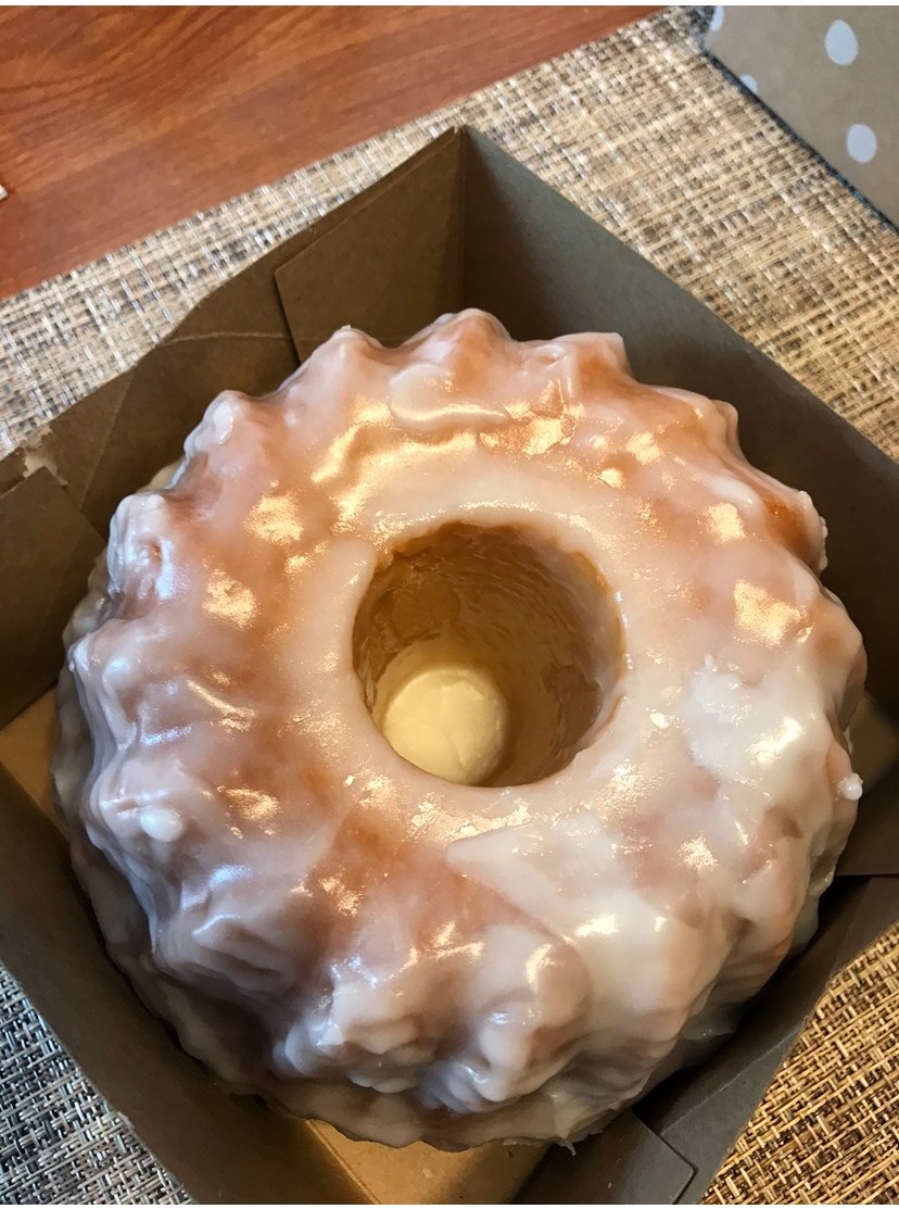 Caramel apple pecan pound cake drizzled with caramel glaze