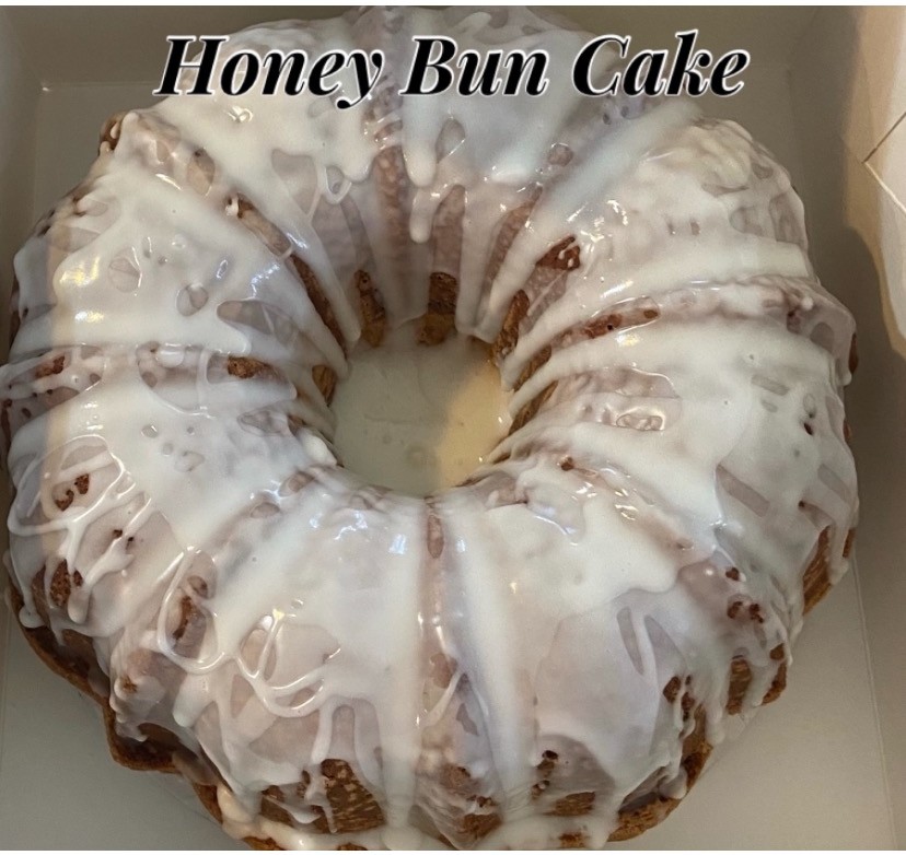Honey bun pound cake with vanilla glaze